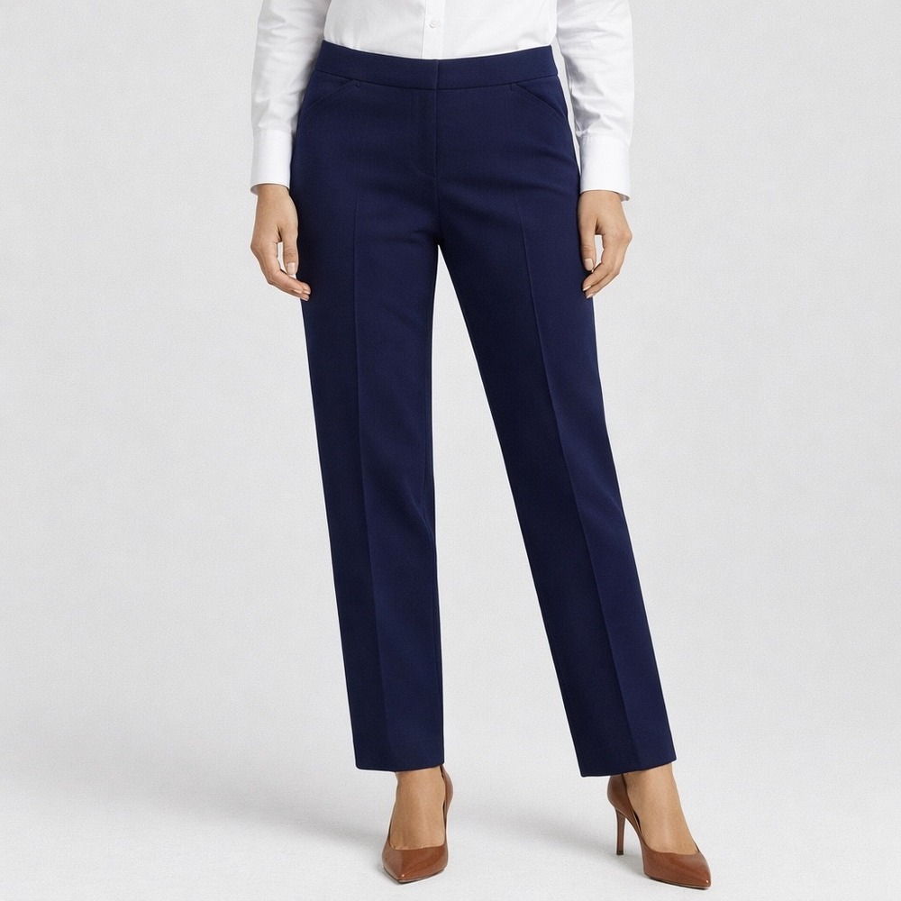 Chicos Comfort Stretch Easy Wear Navy Pants (1/Med/10) Minimal Lightweight Work